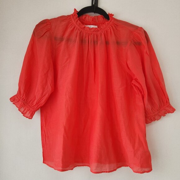 Velvet Graham & Spencer Kaitlyn Ruffle Top Silk Blend Coral Blouse Lightweight S - Picture 2 of 7